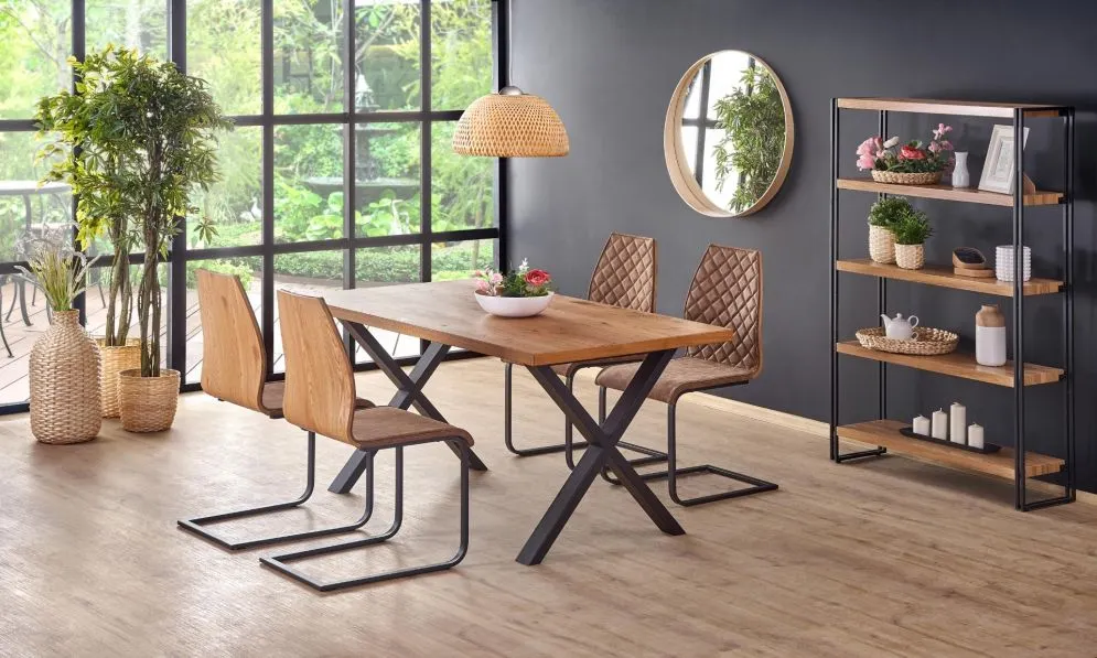 Stół XAVIER 160(250)x90 jasny dąb/czarny rozkładany z naturalnym drewnem | MIRAT. w stylu LOFT kolekcja
