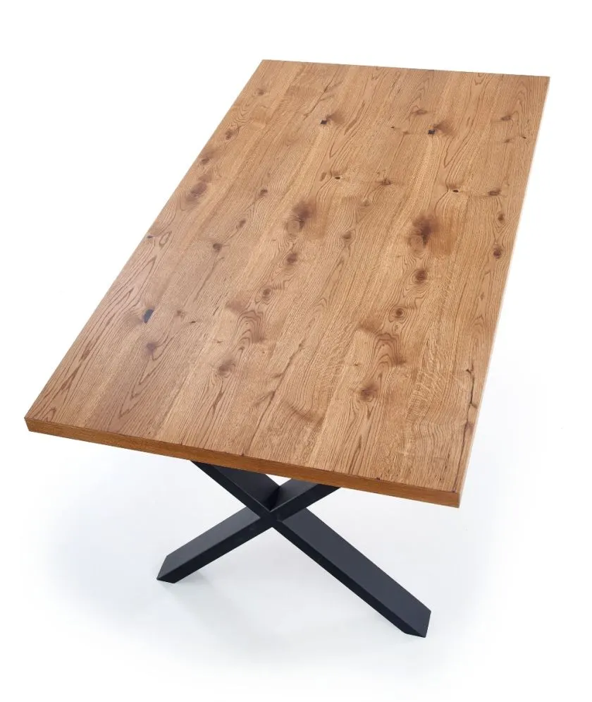 Stół XAVIER 160(250)x90 jasny dąb/czarny rozkładany z naturalnym drewnem | MIRAT. w stylu LOFT kolekcja
