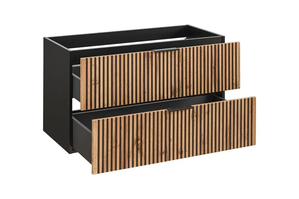 Szafka pod umywalkę nablatową XILO BLACK WOTAN 82 100cm czarna/dąb - powystawowa I sklep meblowy MIRAT. styl LOFT, RYFLOWANY