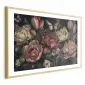 Plakat Kwiaty na turkusowym tle 90x60 cm z ramą złotą z marginesem | MIRAT.