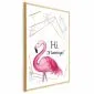 Plakat Hi flamingo 60x90 cm z ramą złotą z marginesem | MIRAT.