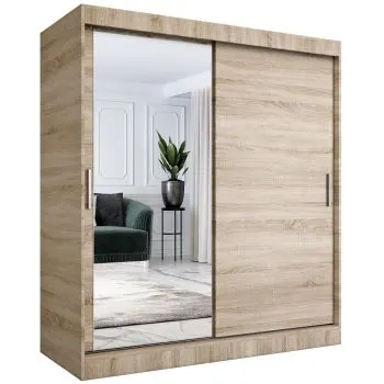 Szafa przesuwna MODUO COMFORT 180 dąb sonoma z lustrem po lewej