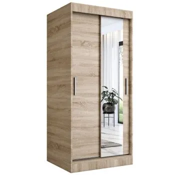 Szafa przesuwna MODUO COMFORT 90 dąb sonoma z lustrem po prawej