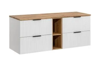 Szafka pod umywalkę nablatową ADEL WHITE 82 60cmx2 biała - zestaw 140 cm z regałem i blatem