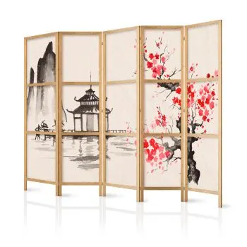 Parawan japoński Orient 225x172 cm 5-częściowy beżowy