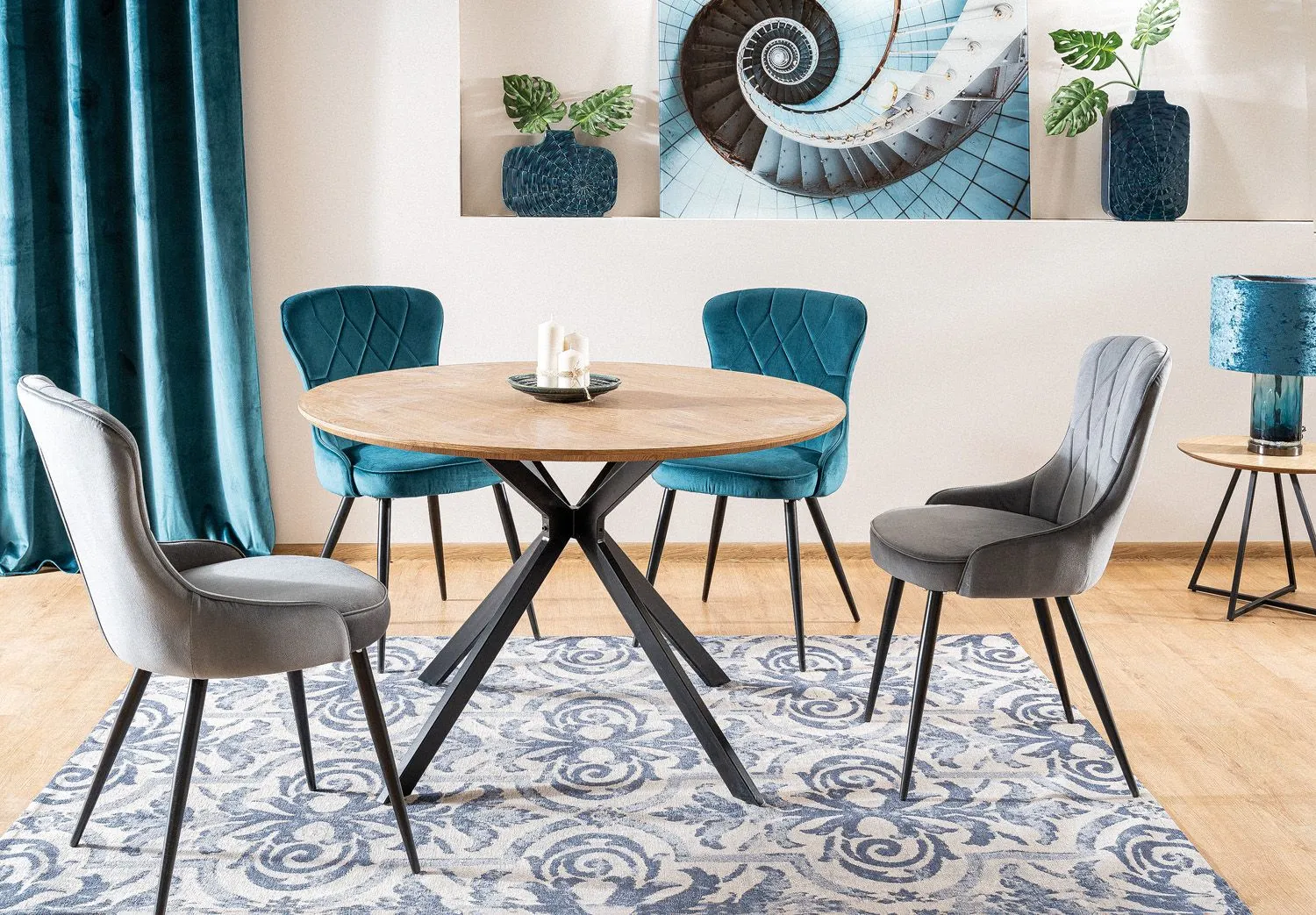 Stół okrągły ASTER dąb/czarny w stylu loft