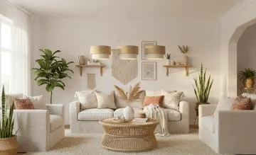 Lampa wisząca na listwie BOHO-CHIC JUTA L3 beżowa/kremowa