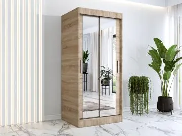 Szafa przesuwna MODUO COMFORT 90 dąb sonoma z dwoma lustrami