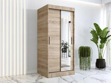 Szafa przesuwna MODUO COMFORT 90 dąb sonoma z lustrem po prawej