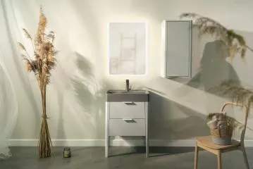 Umywalka wpuszczana VIBE 60 cm beton mat kwarcowa z otworem na baterię