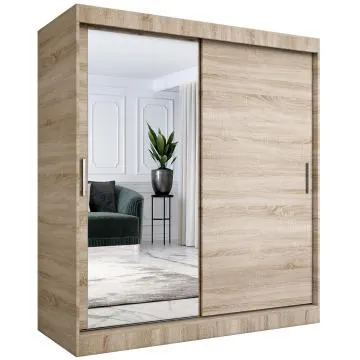 Szafa przesuwna MODUO COMFORT 180 dąb sonoma z lustrem po lewej