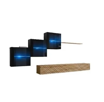 Meblościanka SWITCH LAMEL XX czarna/dąb wotan