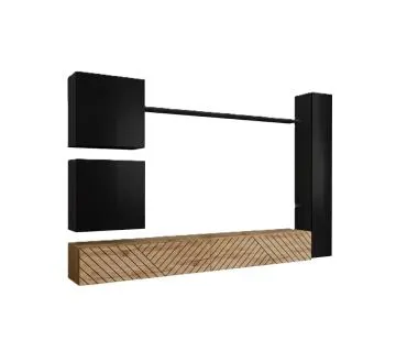 Meblościanka SWITCH LAMEL VIII czarna/dąb wotan