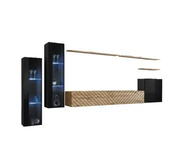 Meblościanka SWITCH LAMEL XI czarna/dąb wotan