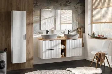 Szafka pod umywalkę nablatową ADEL WHITE 82 60cmx2 biała - zestaw 140 cm z regałem i blatem