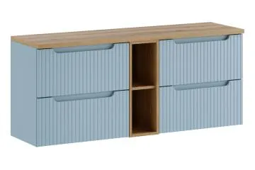 Szafka pod umywalkę nablatową NOVA DENIM 140cm niebieska/dąb - zestaw meblowy z blatem