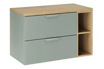 Szafka pod umywalkę nablatową ASTER GREEN 60cm zielony mat - zestaw 80cm z blatem i regałem 20cm