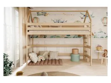 Łóżko piętrowe domek TOBI 1 160x80 sosna lakierowana