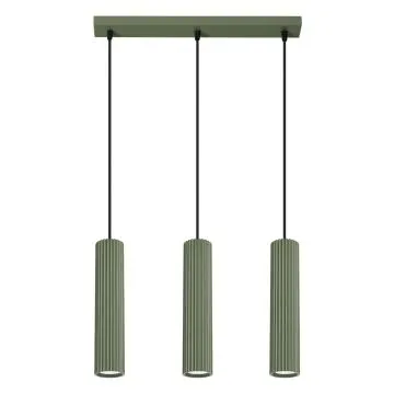 Lampa wisząca KARBON 3L zielona oliwka ryflowana