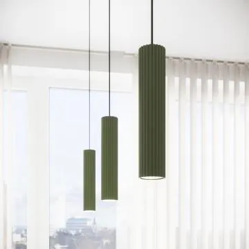 Lampa wisząca KARBON 3L zielona oliwka ryflowana