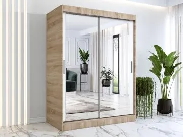 Szafa przesuwna MODUO COMFORT 150 dąb sonoma/biała mat z dwoma lustrami