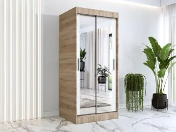 Szafa przesuwna MODUO COMFORT 90 dąb sonoma/biała mat z dwoma lustrami