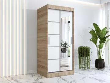 Szafa przesuwna MODUO COMFORT 2 90 dąb sonoma/biała mat z lustrem