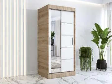 Szafa przesuwna MODUO COMFORT 3 90 dąb sonoma/biała mat z lustrem