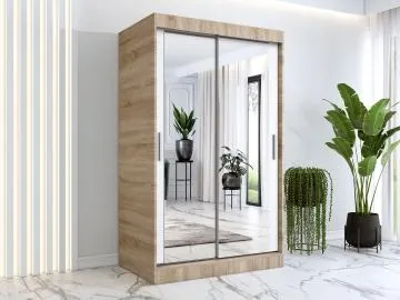Szafa przesuwna MODUO COMFORT 120 dąb sonoma/biała mat z dwoma lustrami