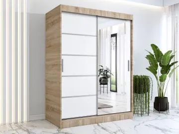 Szafa przesuwna MODUO COMFORT 2 150 dąb sonoma/biała mat z lustrem