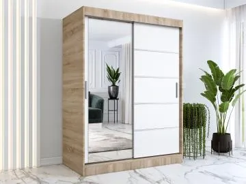Szafa przesuwna MODUO COMFORT 3 150 dąb sonoma/biała mat z lustrem