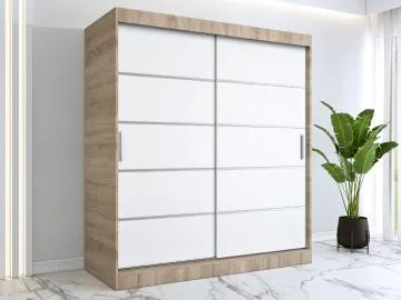 Szafa przesuwna MODUO COMFORT 180 dąb sonoma/biała mat z listwami