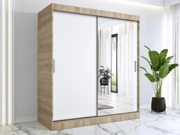 Szafa przesuwna MODUO COMFORT 180 dąb sonoma/biała mat z lustrem po prawej