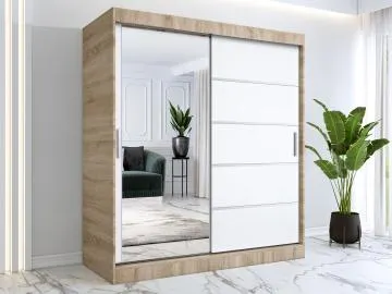 Szafa przesuwna MODUO COMFORT 3 180 dąb sonoma/biała mat z lustrem