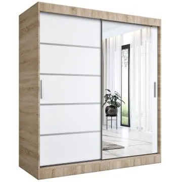 Szafa przesuwna MODUO COMFORT 2 180 dąb sonoma/biała mat z lustrem