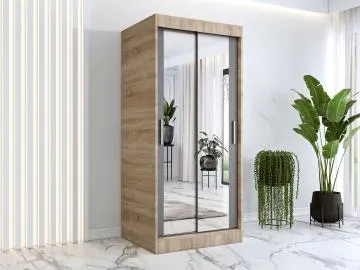 Szafa przesuwna MODUO COMFORT 90 dąb sonoma/antracyt z dwoma lustrami