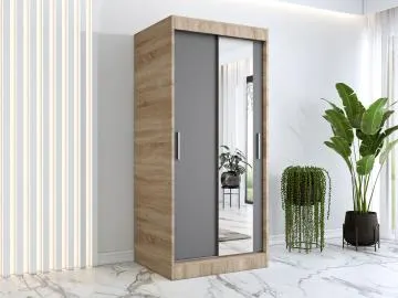 Szafa przesuwna MODUO COMFORT 90 dąb sonoma/antracyt z lustrem po prawej