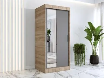 Szafa przesuwna MODUO COMFORT 90 dąb sonoma/antracyt z lustrem po lewej