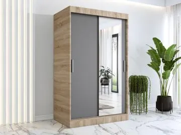 Szafa przesuwna MODUO COMFORT 120 dąb sonoma/antracyt z lustrem po prawej