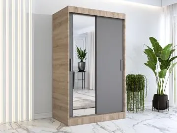 Szafa przesuwna MODUO COMFORT 120 dąb sonoma/antracyt z lustrem po lewej