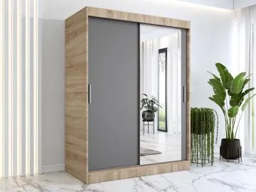 Szafa przesuwna MODUO COMFORT 150 dąb sonoma/antracyt z lustrem po prawej