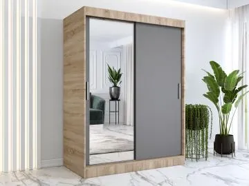 Szafa przesuwna MODUO COMFORT 150 dąb sonoma/antracyt z lustrem po lewej