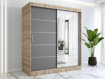 Szafa przesuwna MODUO COMFORT 2 180 dąb sonoma/antracyt z lustrem