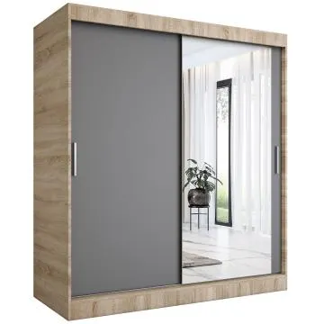 Szafa przesuwna MODUO COMFORT 180 dąb sonoma/antracyt z lustrem po prawej