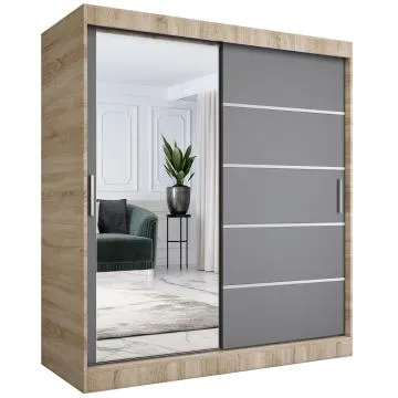 Szafa przesuwna MODUO COMFORT 3 180 dąb sonoma/antracyt z lustrem