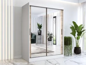 Szafa przesuwna MODUO COMFORT 150 biała mat/dąb sonoma z dwoma lustrami