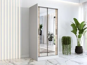 Szafa przesuwna MODUO COMFORT 90 biała mat/dąb sonoma z dwoma lustrami