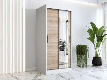 Szafa przesuwna MODUO COMFORT 90 biała mat/dąb sonoma z lustrem po prawej