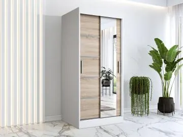 Szafa przesuwna MODUO COMFORT 2 90 biała mat/dąb sonoma z lustrem
