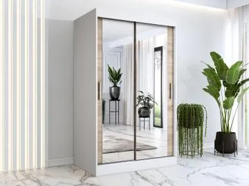 Szafa przesuwna MODUO COMFORT 120 biała mat/dąb sonoma z dwoma lustrami